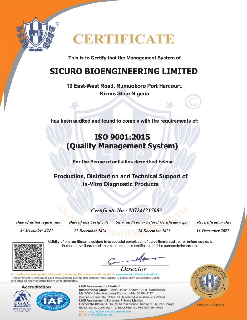 NG241217003-SICURO BIOENGINEERING 9001 CERT